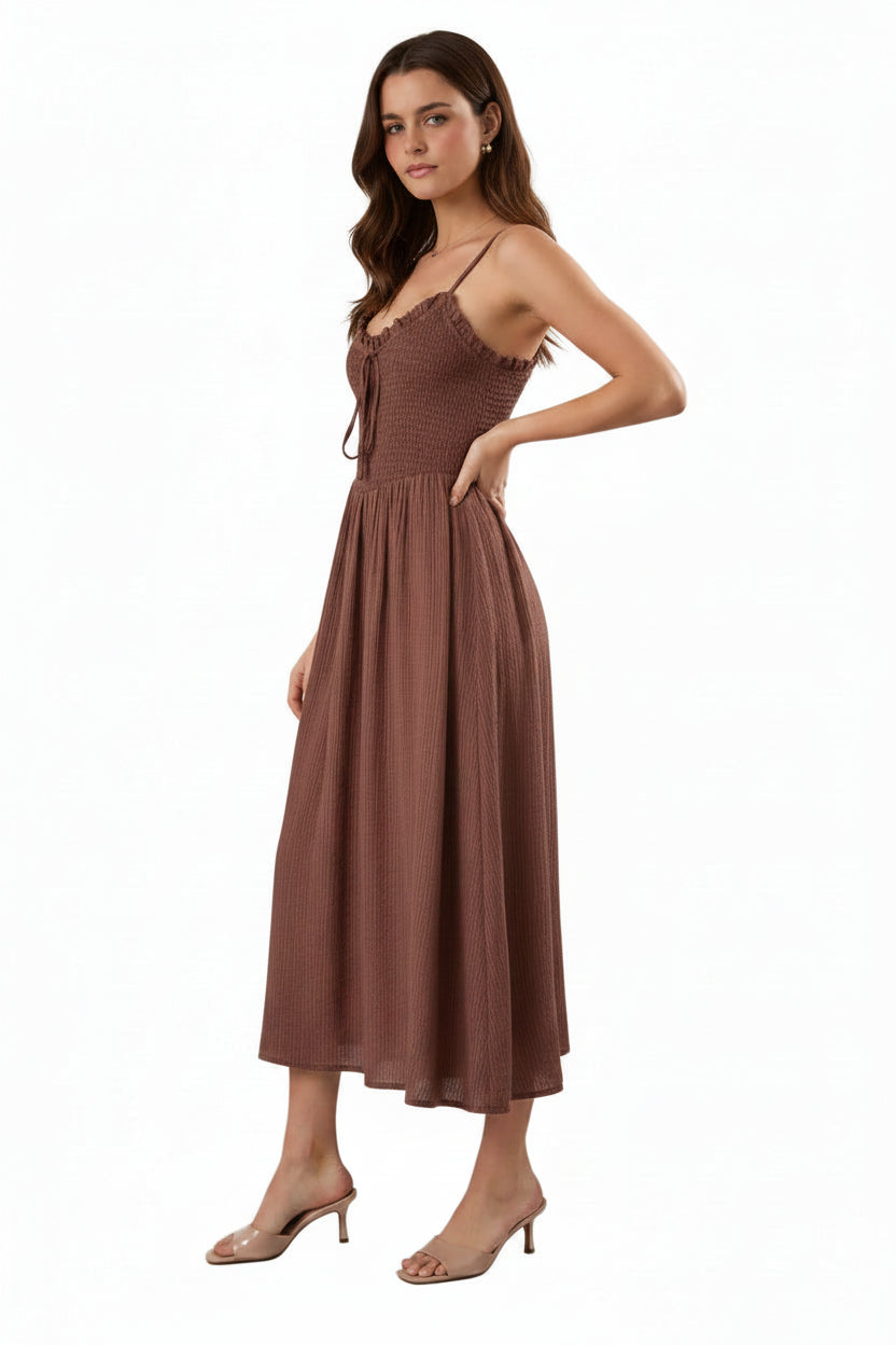 Chocolate Smocked Midi Dress