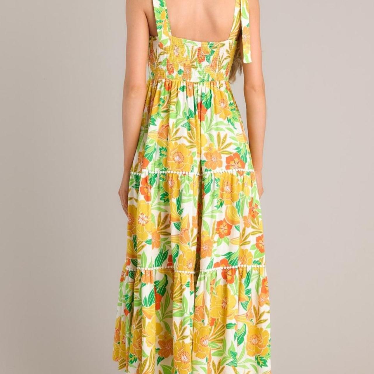 Tropical Floral Tie-Strap Maxi Dress Linen