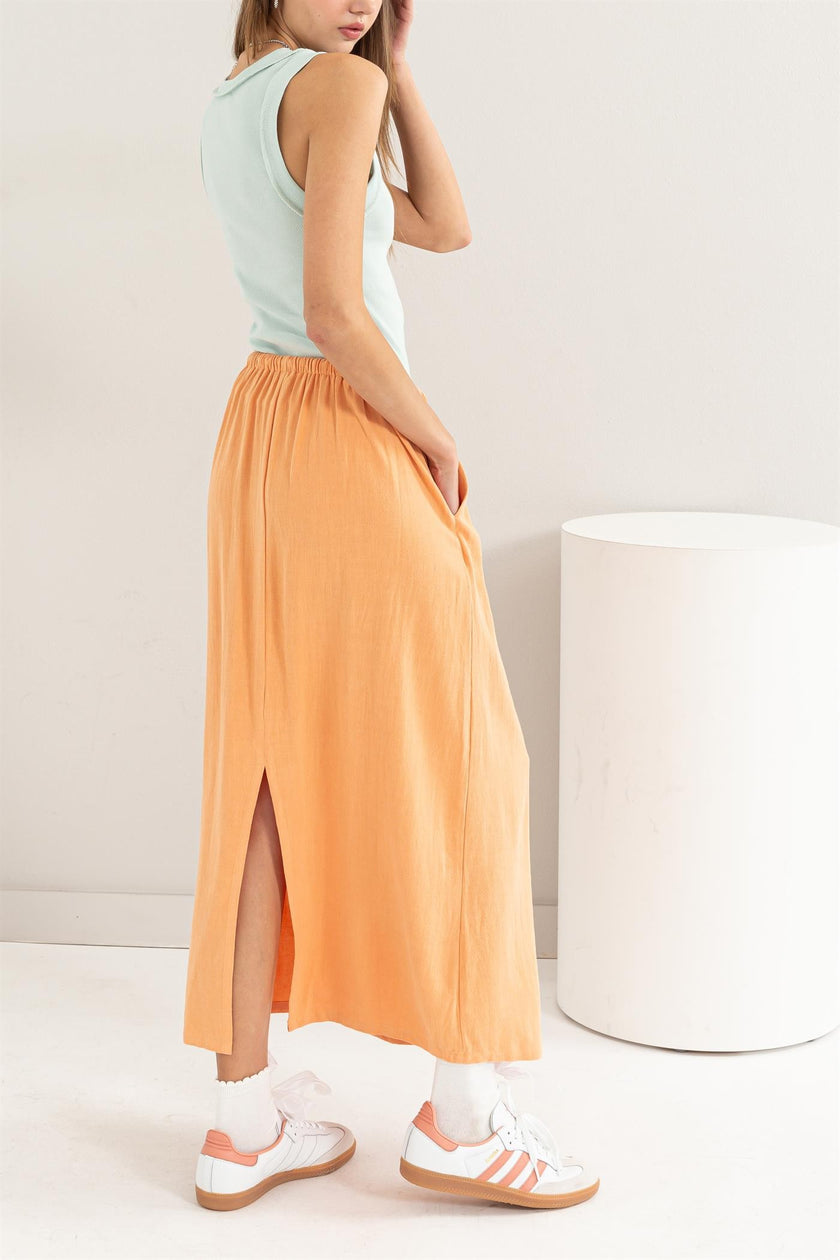 Linen Midi Skirt - Orange