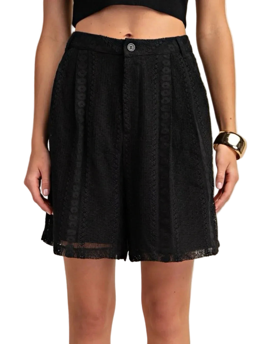 Boutique Black Embroidered Lace Shorts Lined Boho Chic