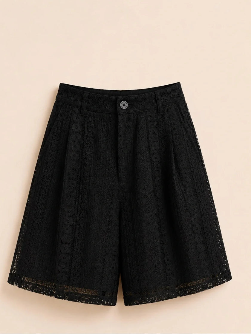 Boutique Black Embroidered Lace Shorts Lined Boho Chic