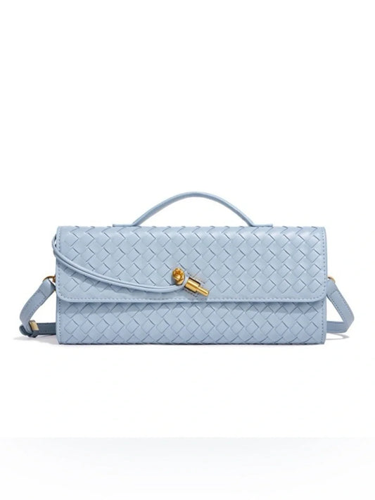 Blue Woven Leather Shoulder Handbag with Detachable Chain