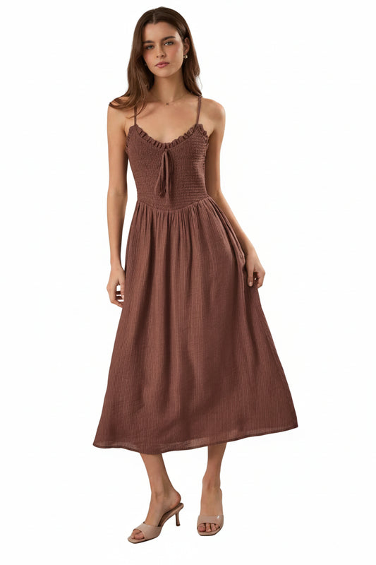 Chocolate Smocked Midi Dress