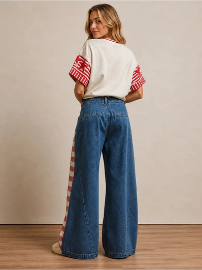 Vintage Washed American Flag Jeans with Star Patches