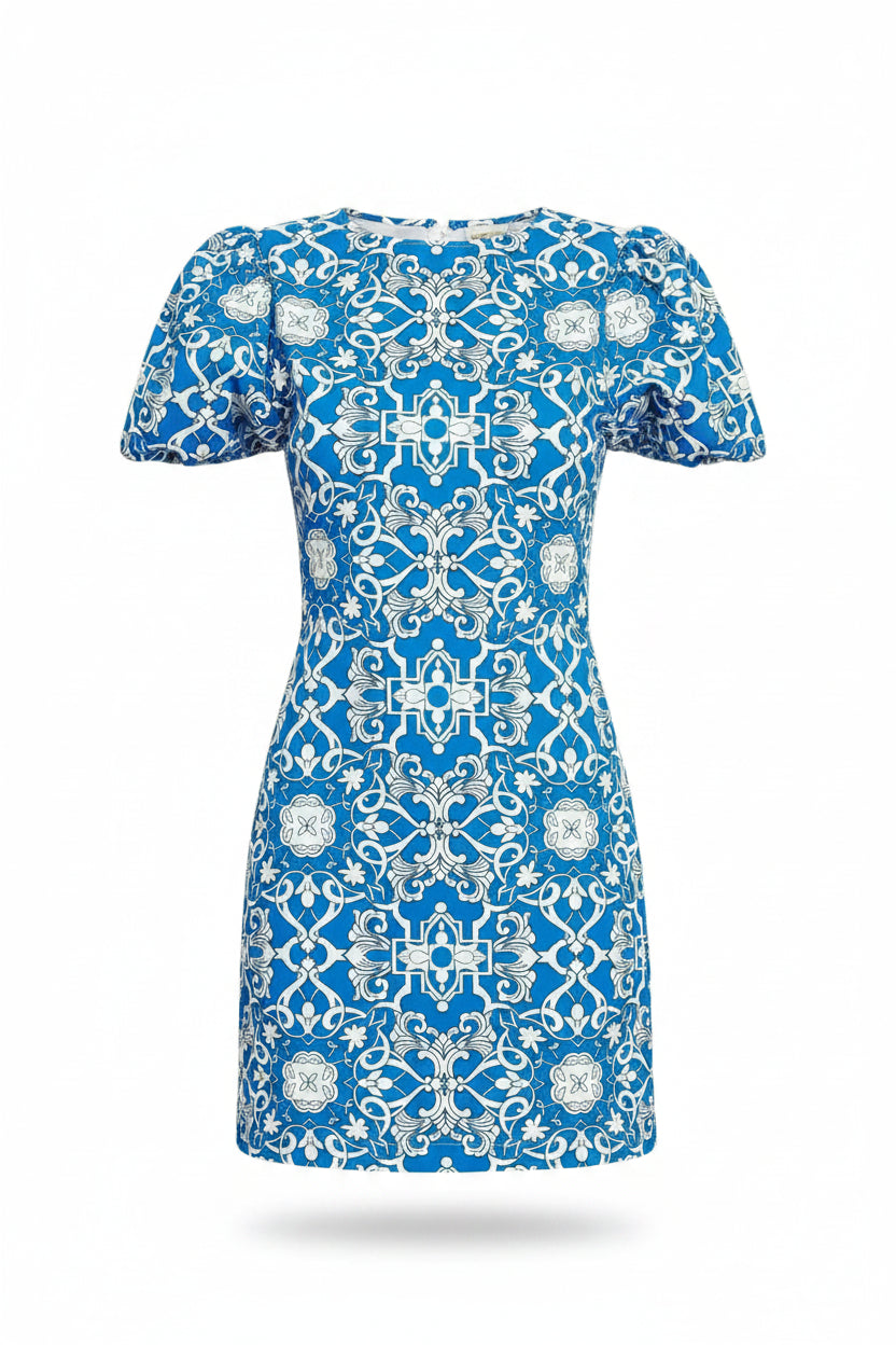 Jewel Neck Mini Crepe Cocktail A-Line Dress