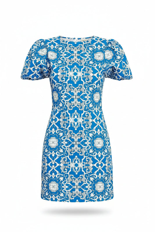 Jewel Neck Mini Crepe Cocktail A-Line Dress