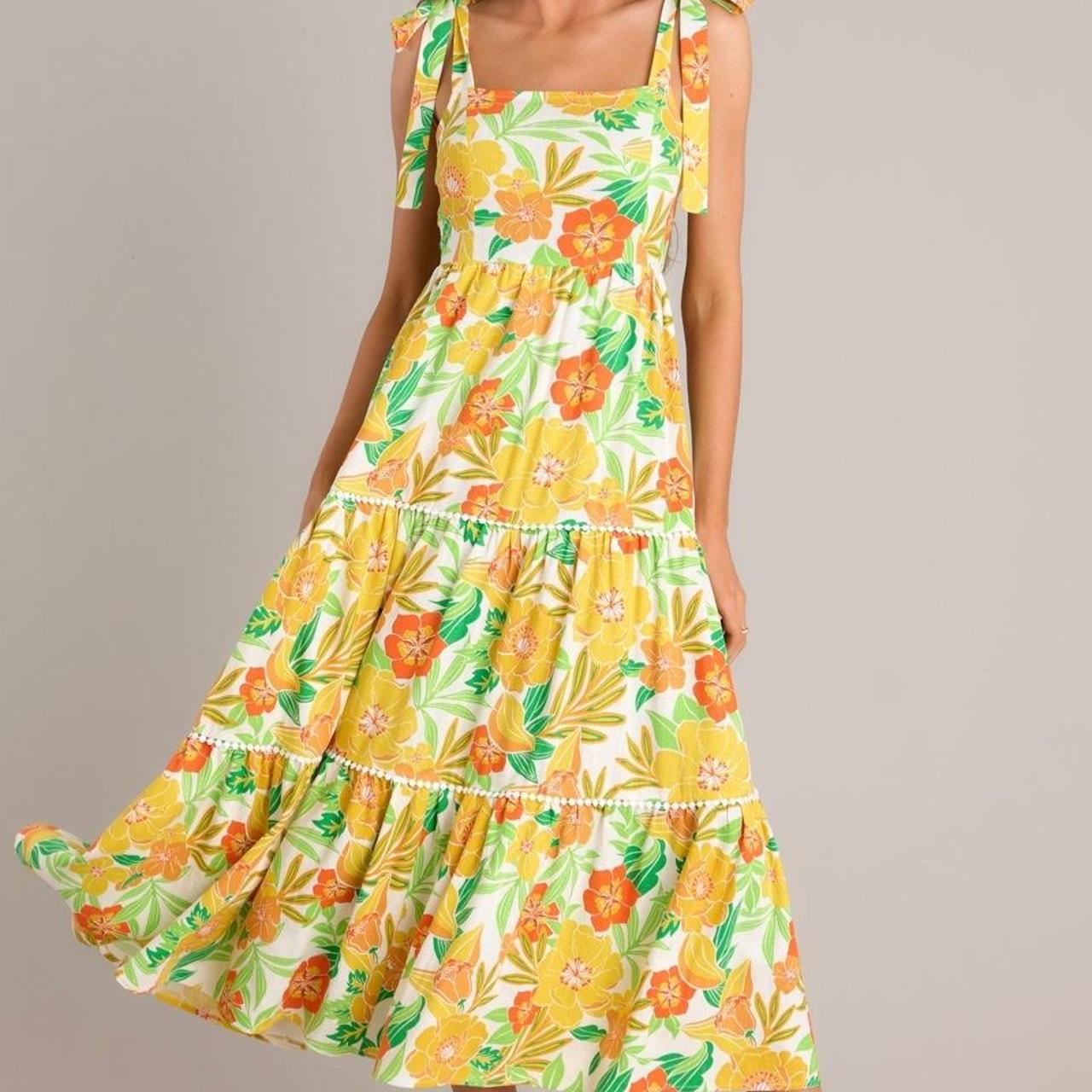 Tropical Floral Tie-Strap Maxi Dress Linen