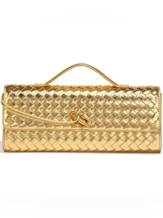 Gold Woven Leather Shoulder Handbag with Detachable Chain (Copy)