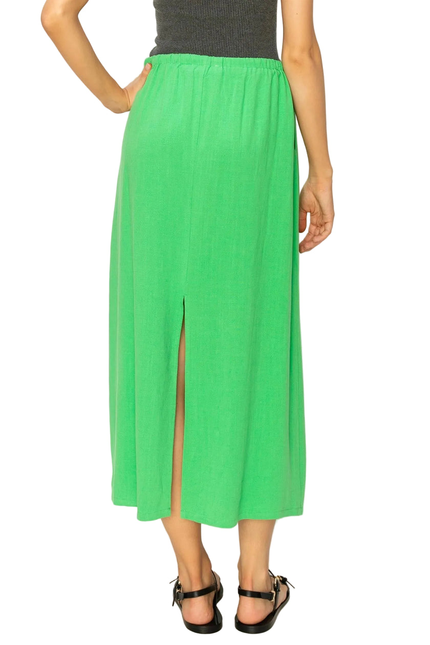 Linen Midi Skirt - Green