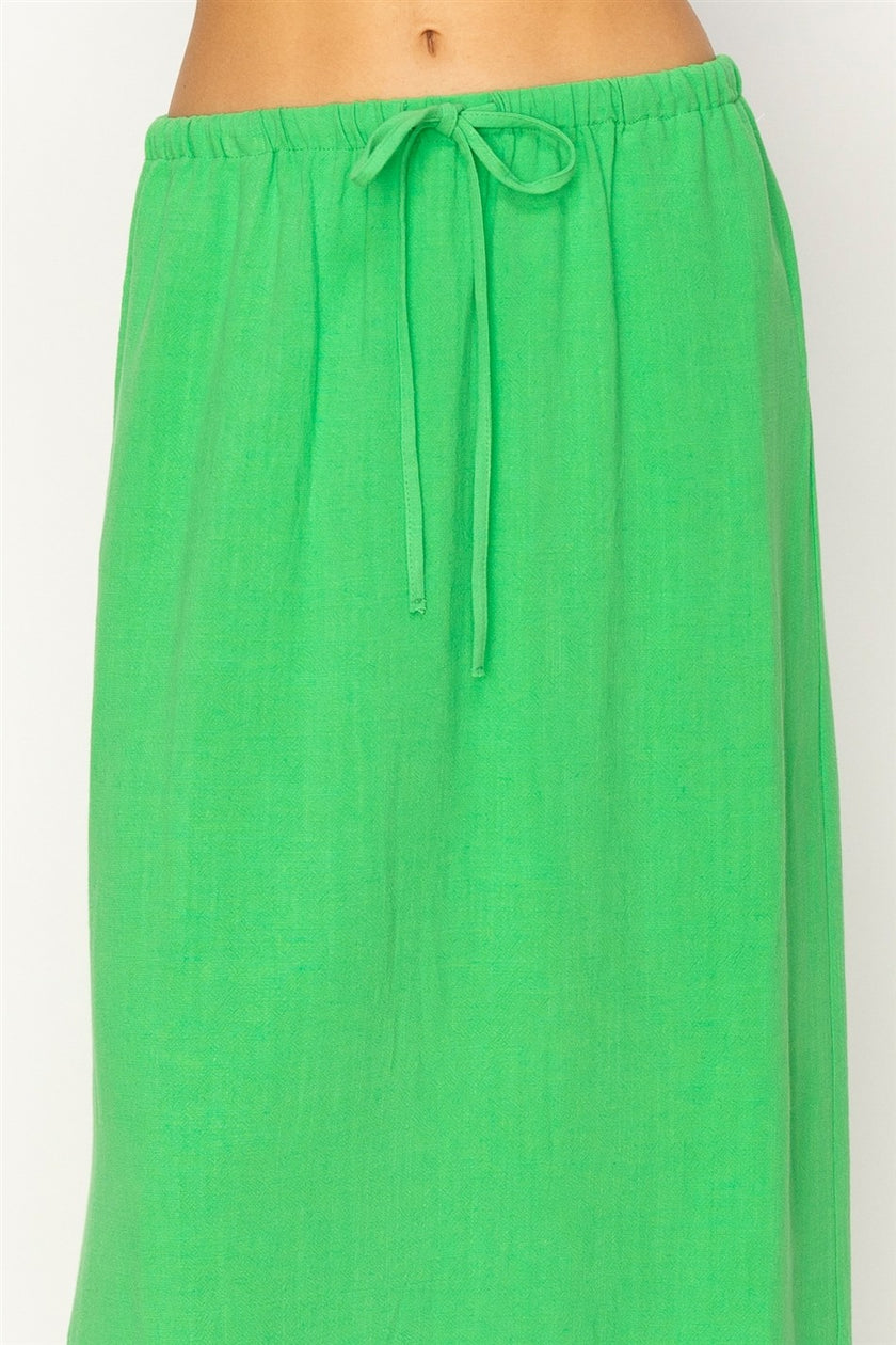 Linen Midi Skirt - Green