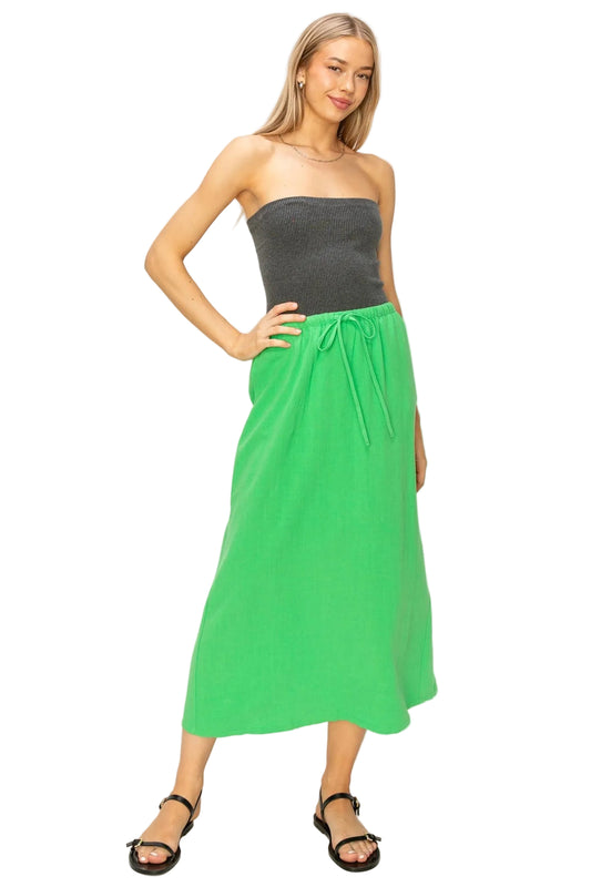 Linen Midi Skirt - Green