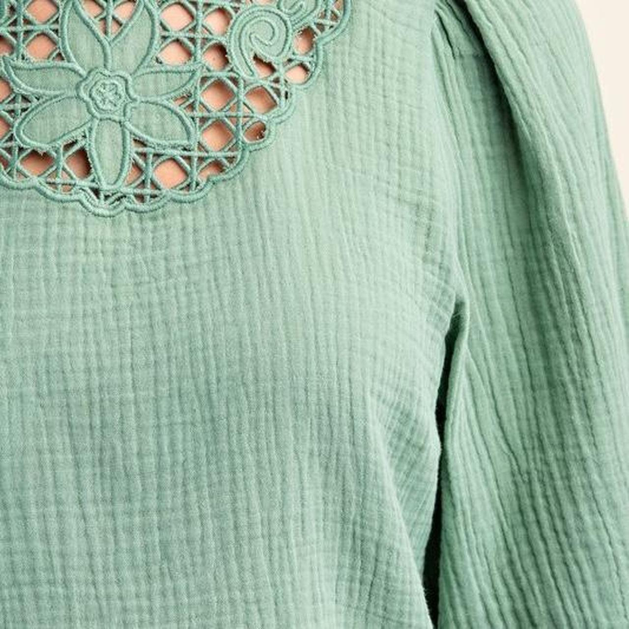 Crochet Yoke Puff Sleeve TOP in Sage