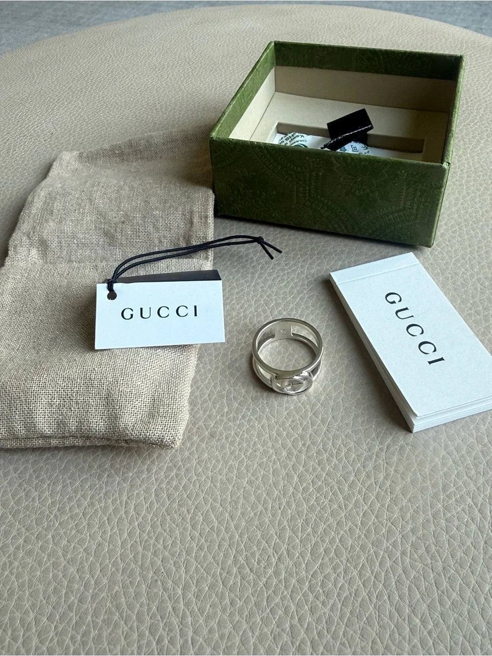 Gucci Interlocking G 9mm Ring Sterling Silver 925 Size 16 US 7.5 with Box
