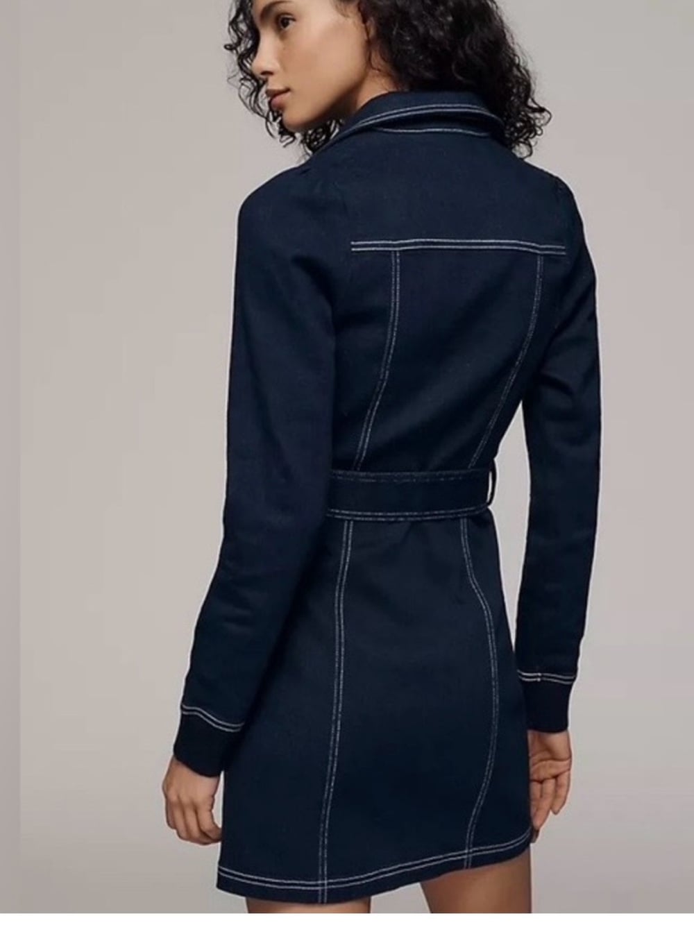 Pilcro Anthropologie Dark Navy Button-Front Belted Shirt Dress XL