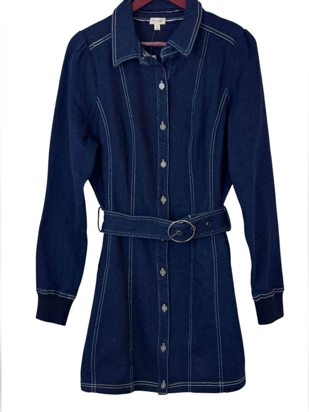 Pilcro Anthropologie Dark Navy Button-Front Belted Shirt Dress XL