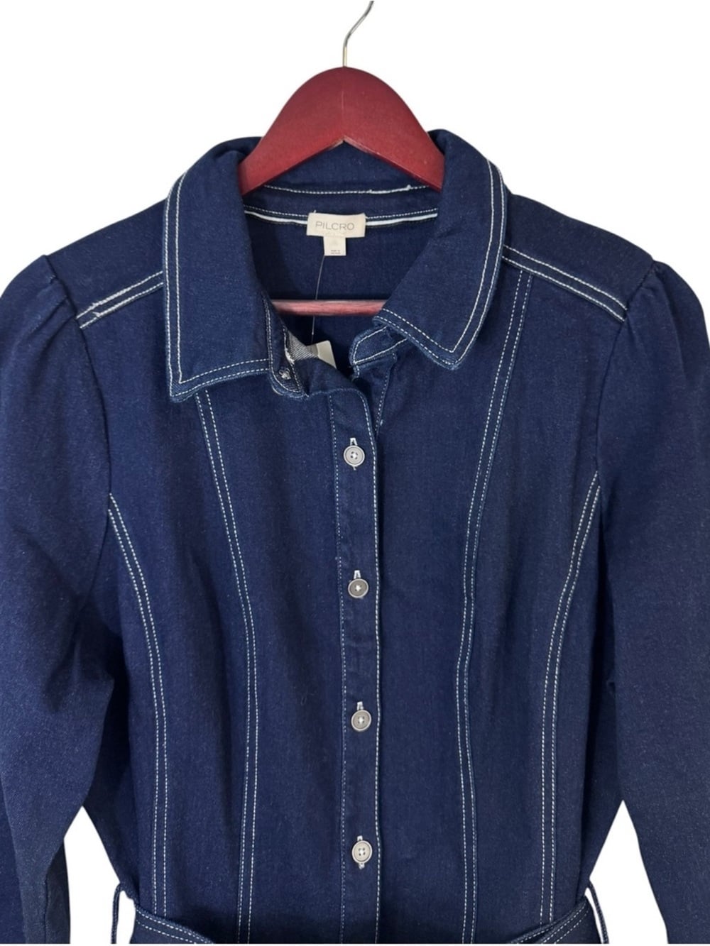 Pilcro Anthropologie Dark Navy Button-Front Belted Shirt Dress XL