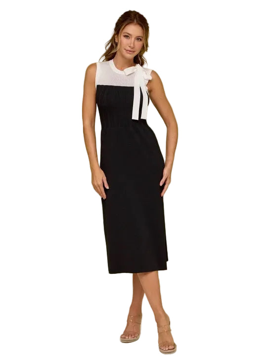 Black and White Bow Midi Dress