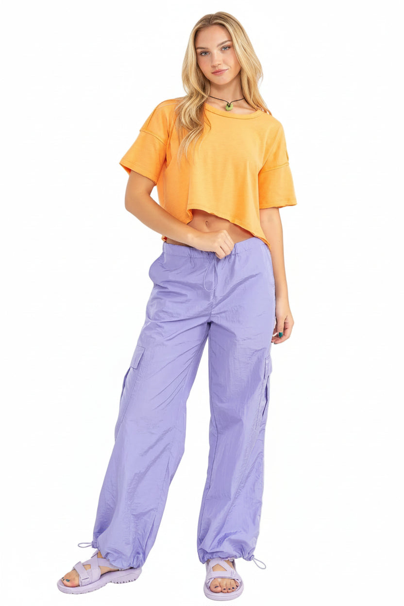 Low Rise Parachute Cargo Pants