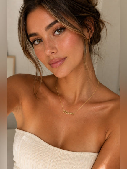 Mama Script Necklace in Gold