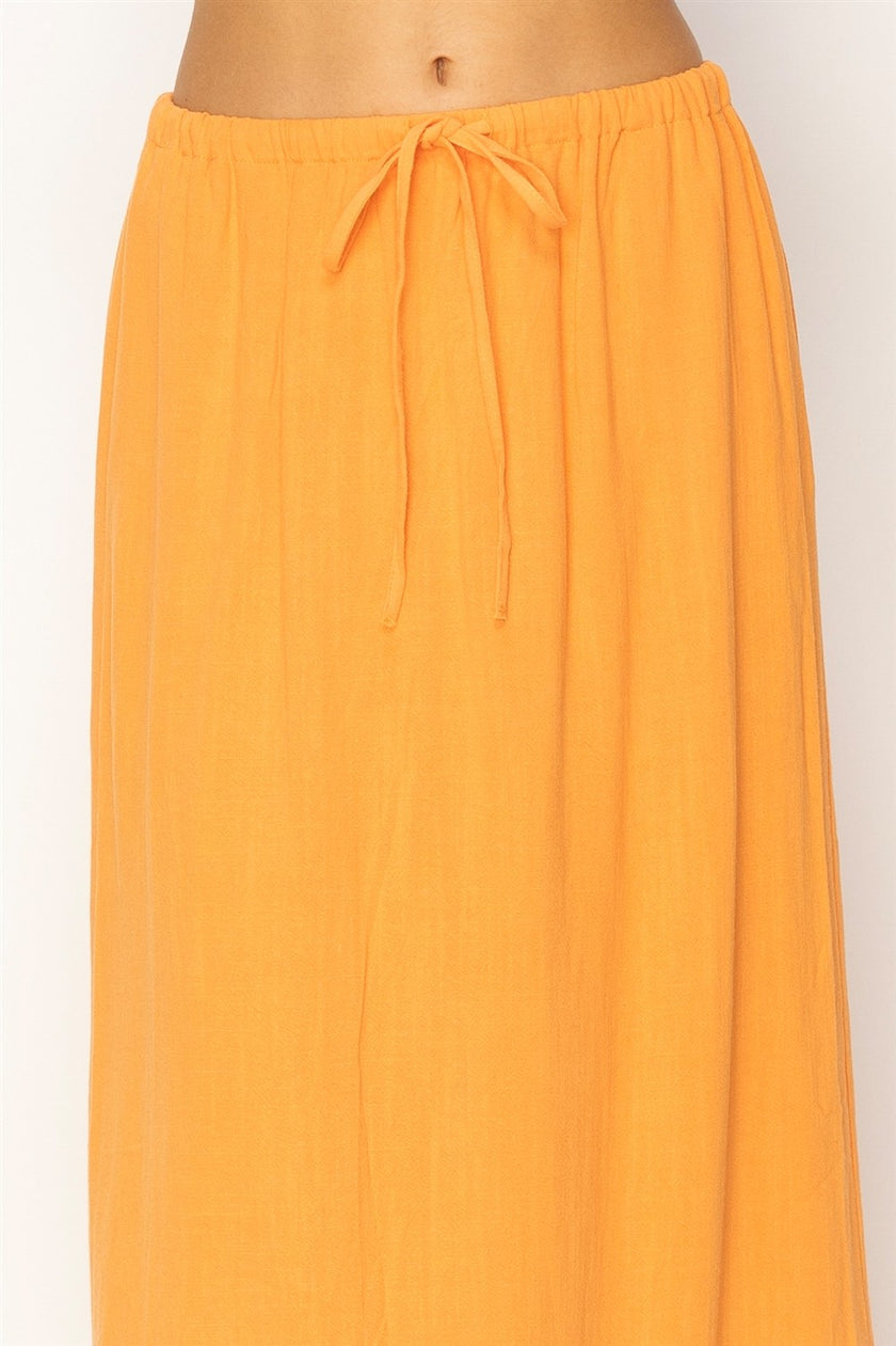 Linen Midi Skirt - Orange