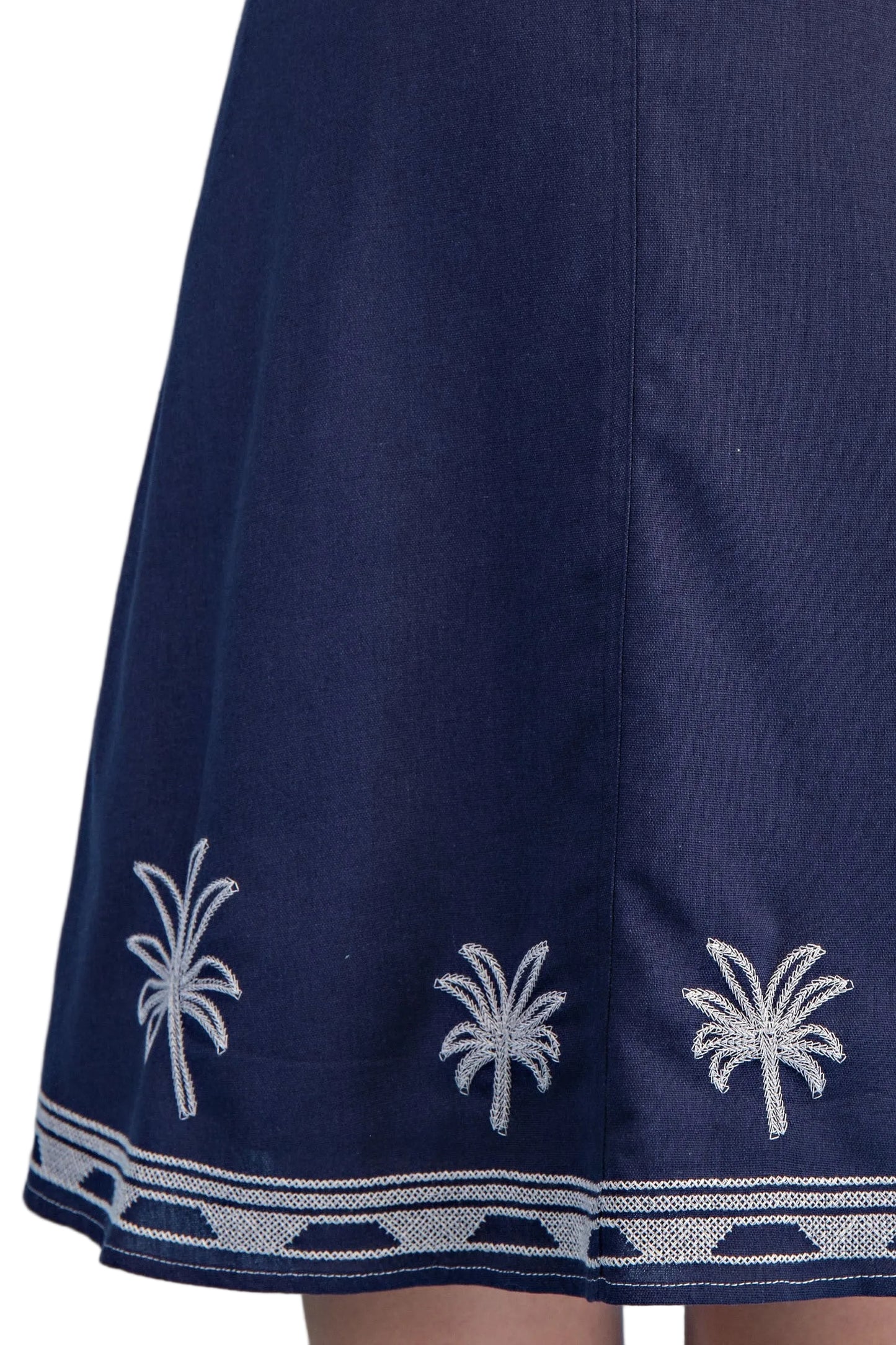 Palm Tree Embroidered Linen Mini Dress