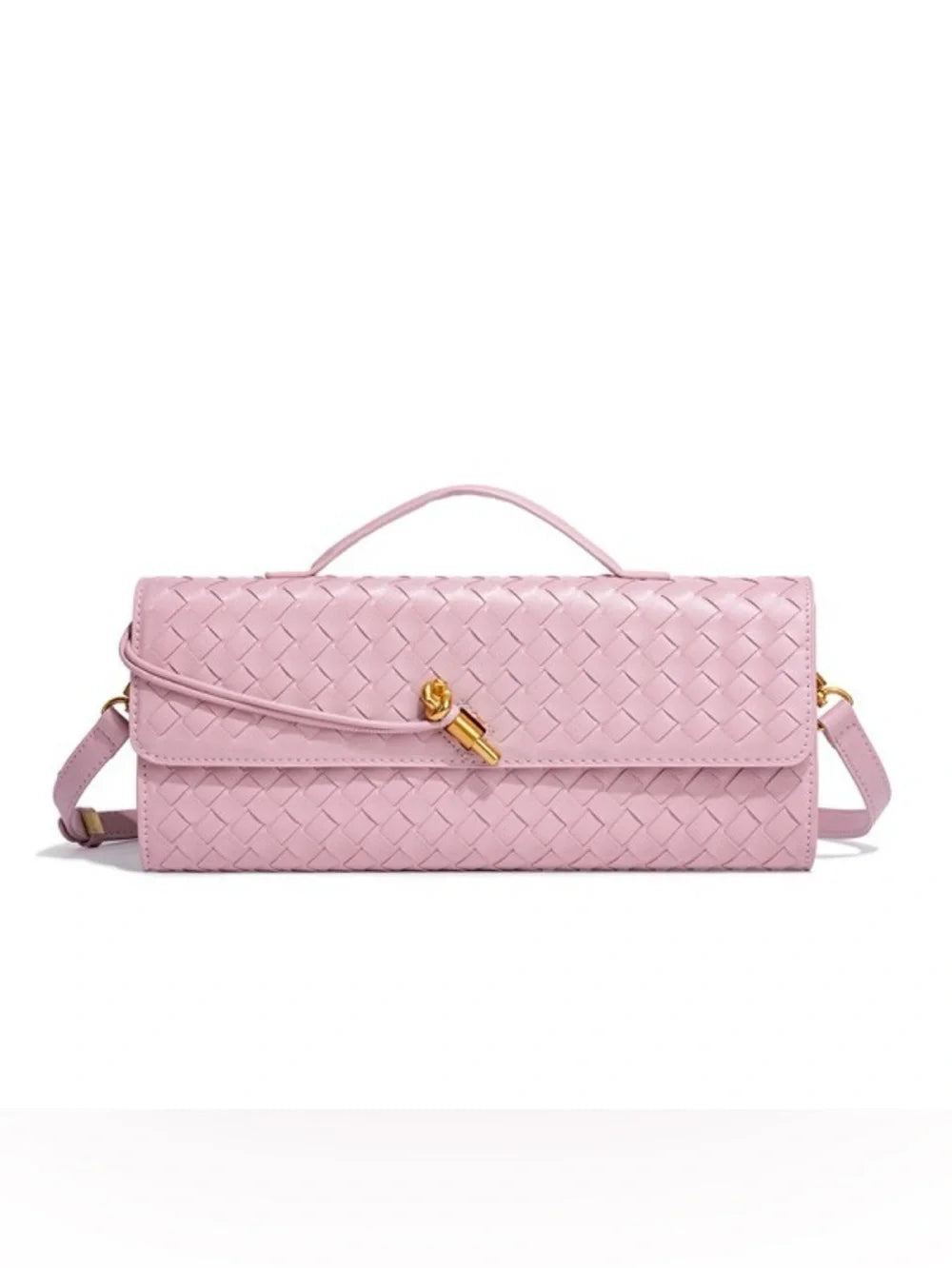 Woven Leather Shoulder Handbag with Detachable Chain