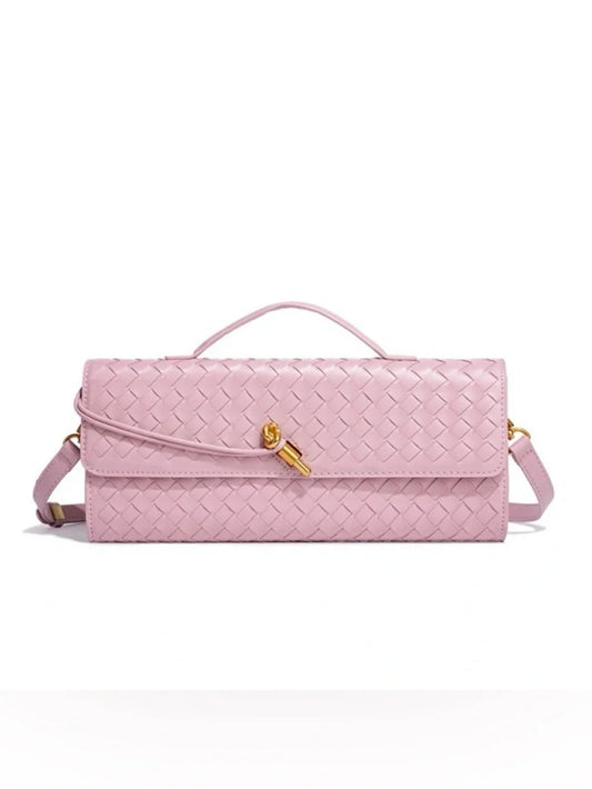 Woven Leather Shoulder Handbag with Detachable Chain
