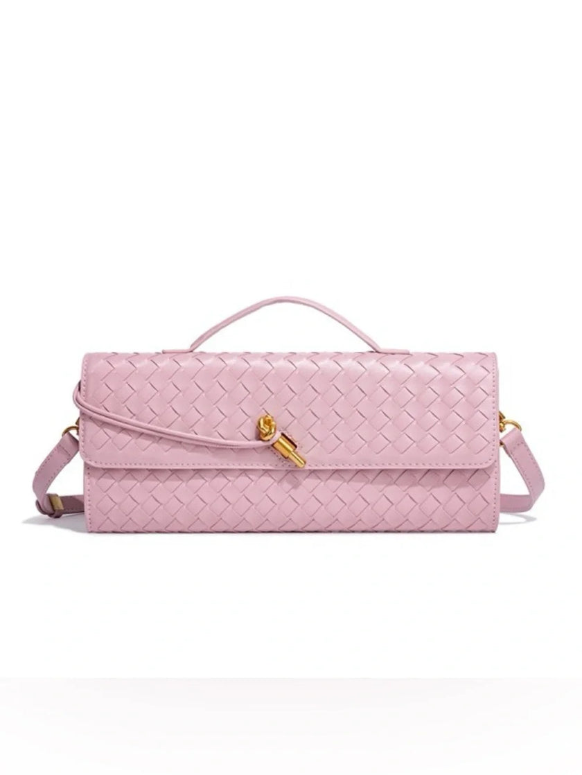 Woven Leather Shoulder Handbag with Detachable Chain