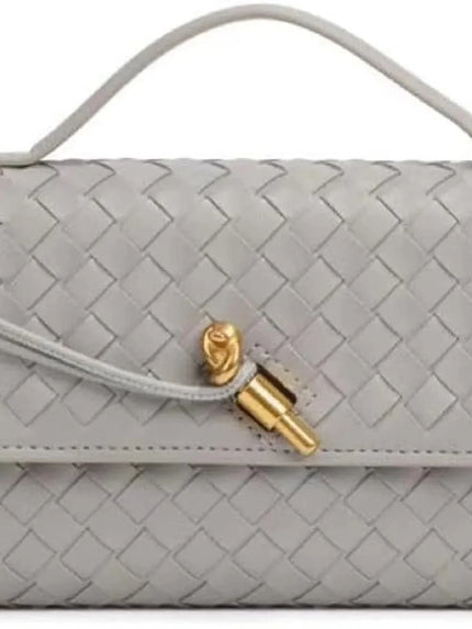 Woven Leather Shoulder Handbag with Detachable Chain