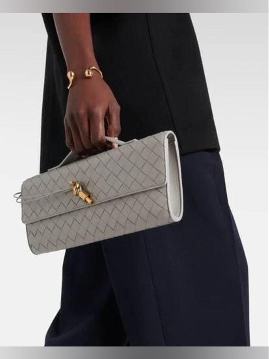 Woven Leather Shoulder Handbag with Detachable Chain