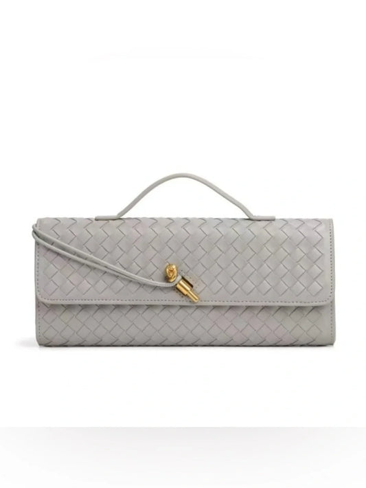 Woven Leather Shoulder Handbag with Detachable Chain