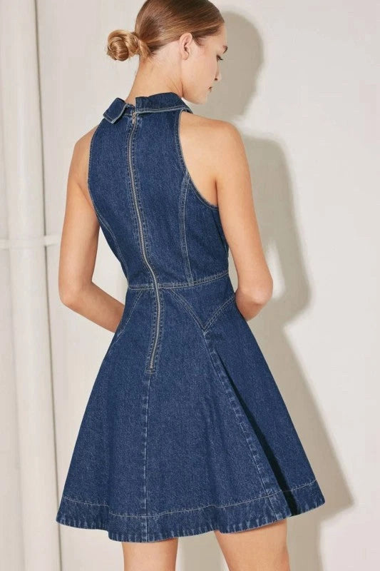 Denim Halter Button-Front Mini Dress