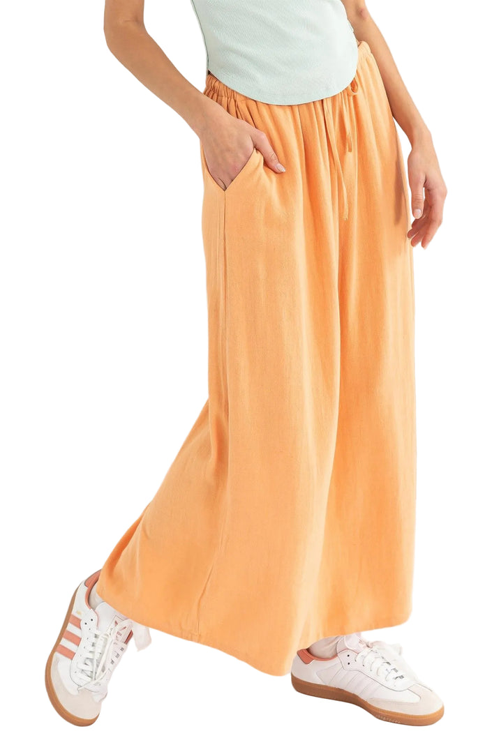 Linen Midi Skirt - Orange