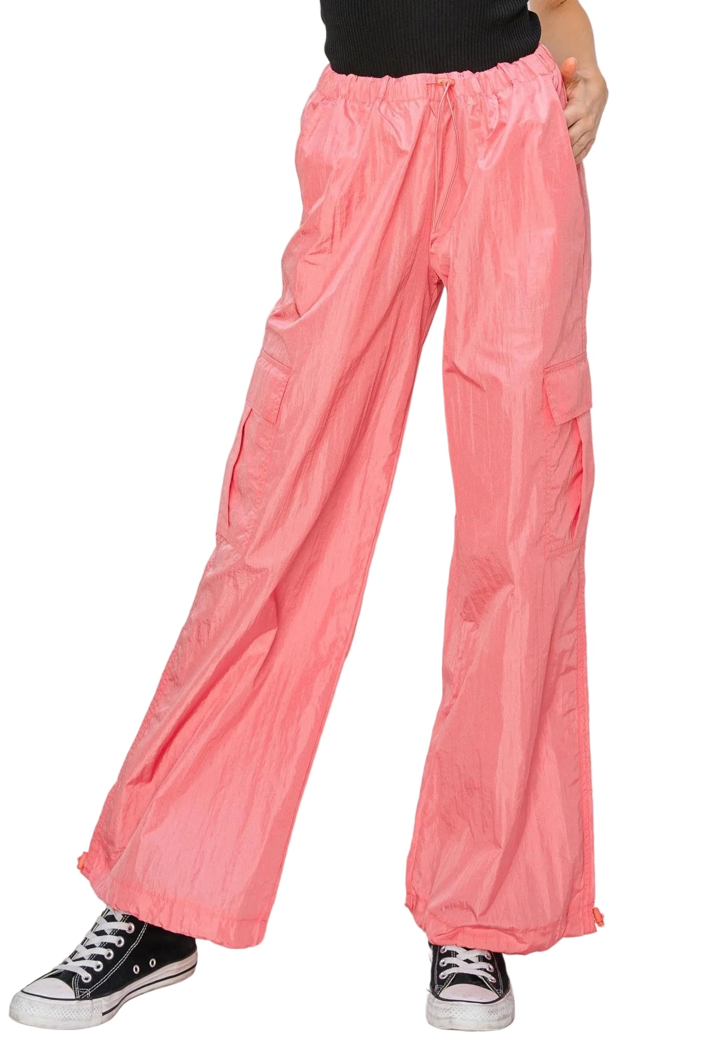 Low Rise Parachute Cargo Pants Rose Color