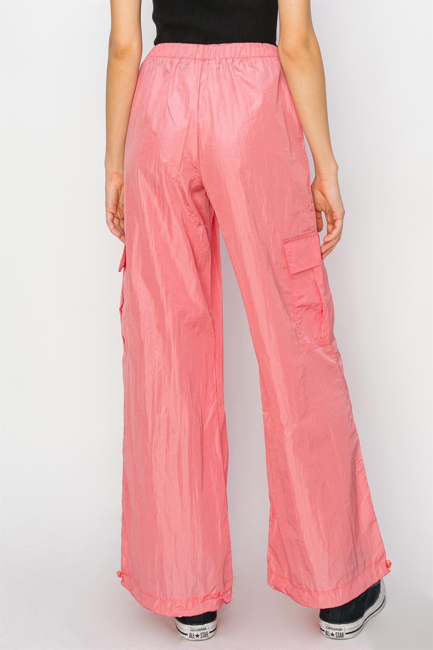 Low Rise Parachute Cargo Pants Rose Color