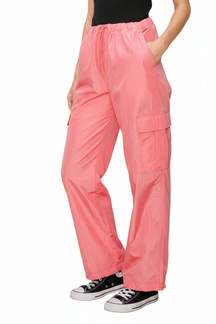 Low Rise Parachute Cargo Pants Rose Color