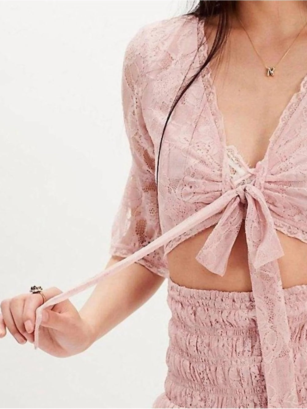 Free People Lala Lace Mini Dress Pink Dawn Size S NWT